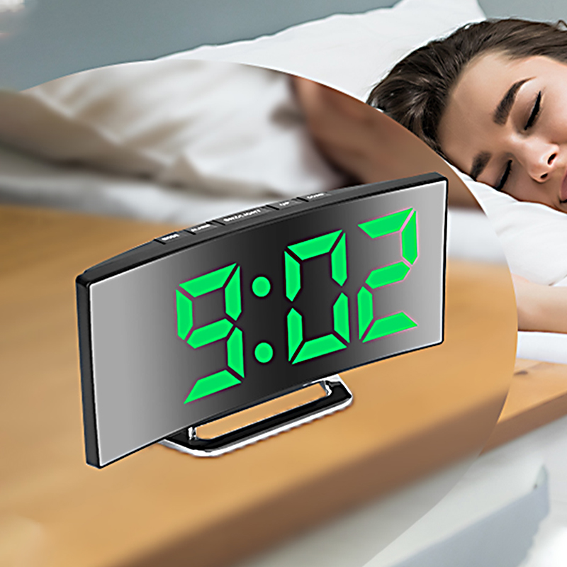 LED منبه رقمي شاشة منحنية مرآة - مراجعة Electronics Gadgets For Home وسعره